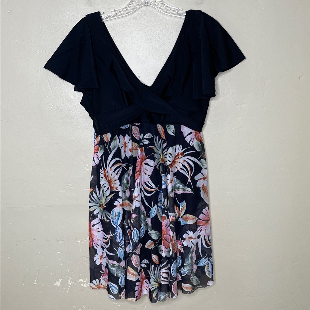 BLOOMING JELLY One Piece Swimsuit Dress Empire Waist Floral Skirt Modest Large